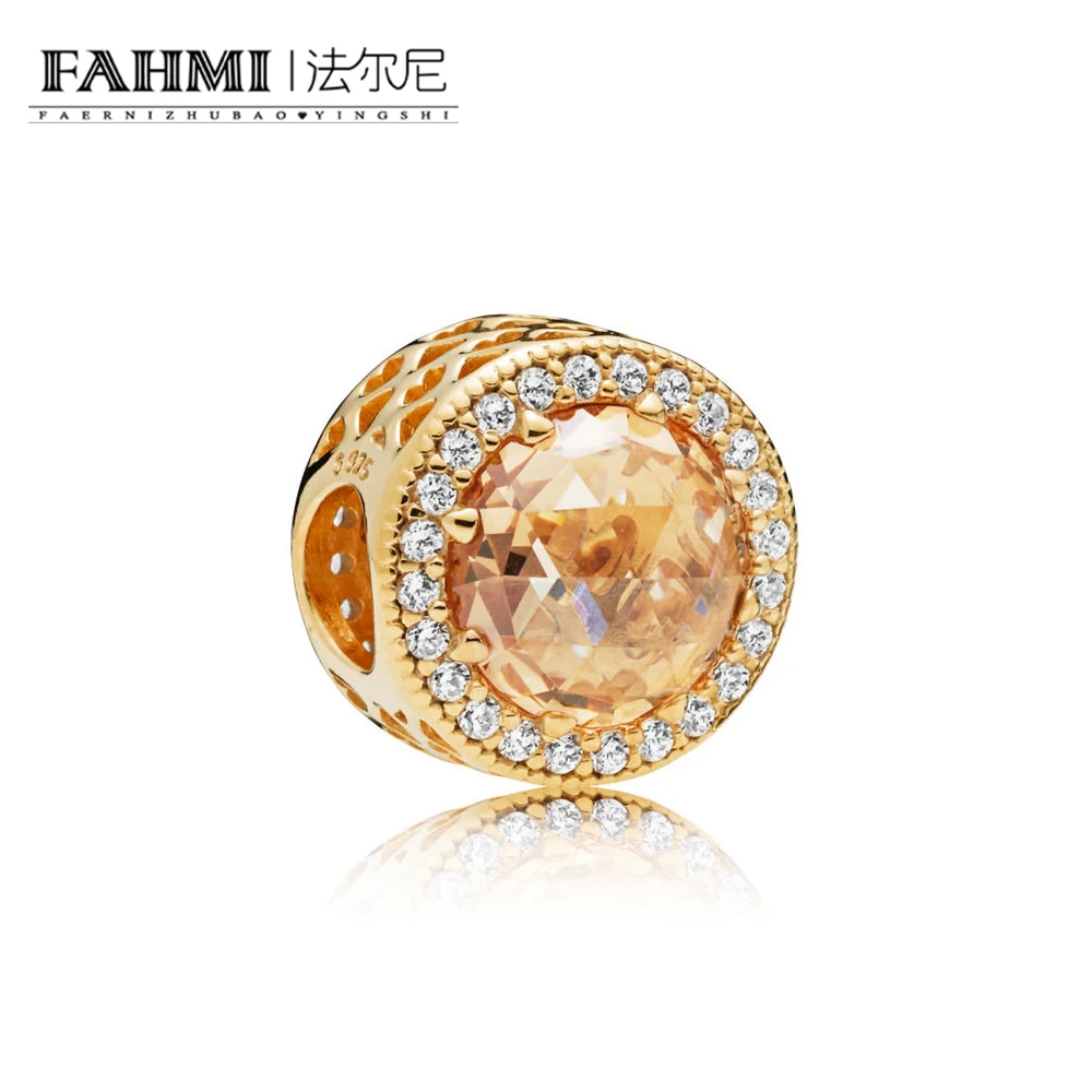 

FAHMI 100% 925 Sterling Silver 1:1 New 761725CLG SHINE GOLDEN RADIANT HEARTS CHARM Beaded Original Jewelry Women's Gift