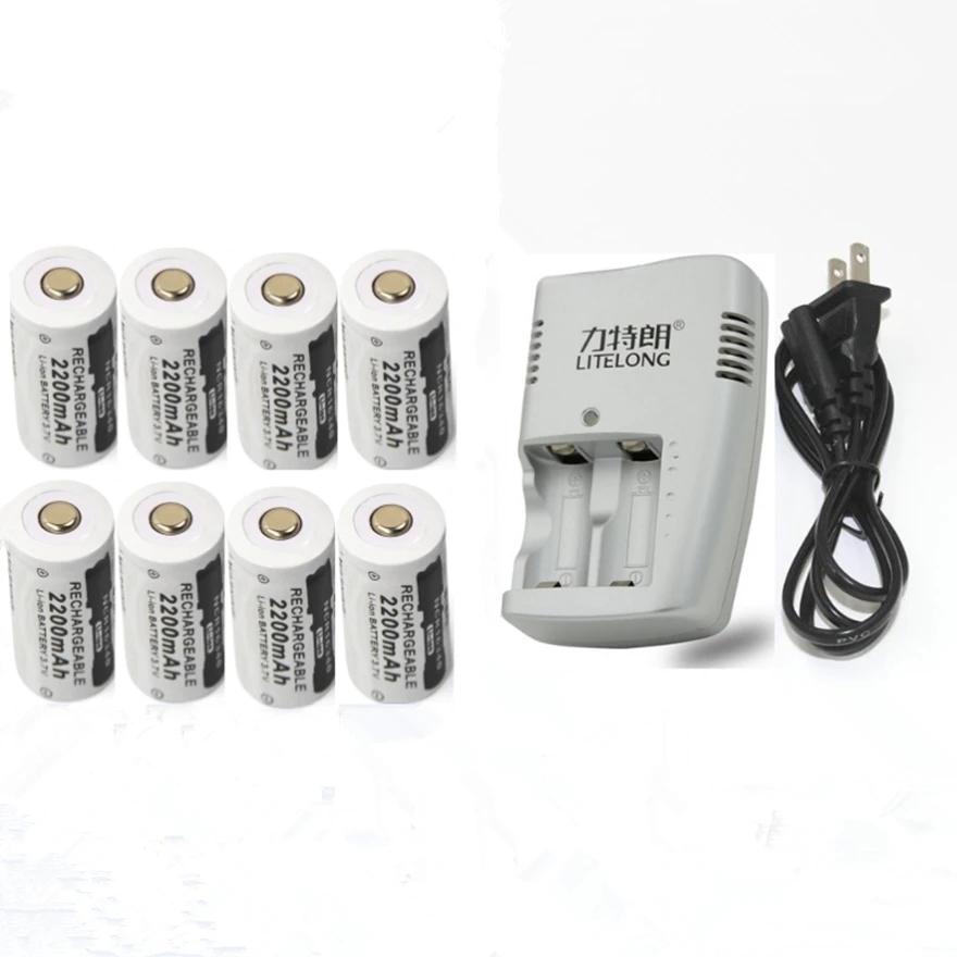 8pcs High quality 3.7v 2200mAh CR123A rechargeable lithium battery + 1