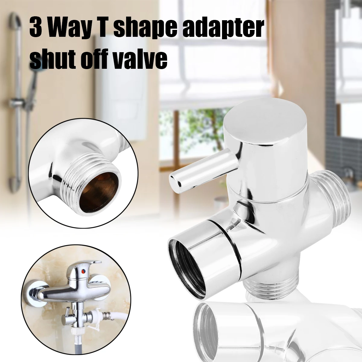 Practical Brass 3 Way T-adapter 1/2 inch Tee Connector With Shut off Valve for Handheld Bidet Sprayer Faucet Accessory