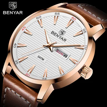

BENYAR Fashion Simple Quartz Watch Men Calendar Top Luxury Brand Mens Wristwatch Waterproof Gold Hands Hours reloj hombre 2019