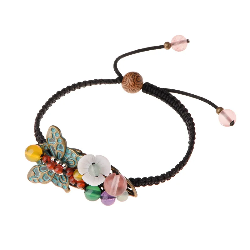 

fashion vintage bracelet bronze women bronze butterfly charm jewelry,New ethnic bracelet stones lemonwater crystal bracelet