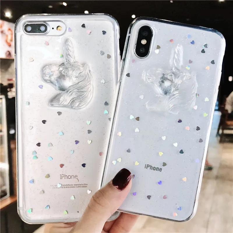 Transparent Unicorn Cute Phone Case For iPhone X 6 6S 7 8 Plus Cases 7Plus 8Plus Soft Silicone Tpu Luxury Bling Cover Carcasa |