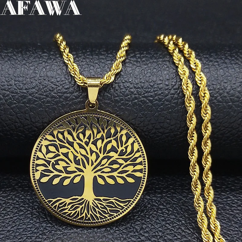 

2019 Fashion Tree of Life Stainless Steel Long Necklace for Men Gold Color Chain Necklace Jewelry cadenas para hombre N19187