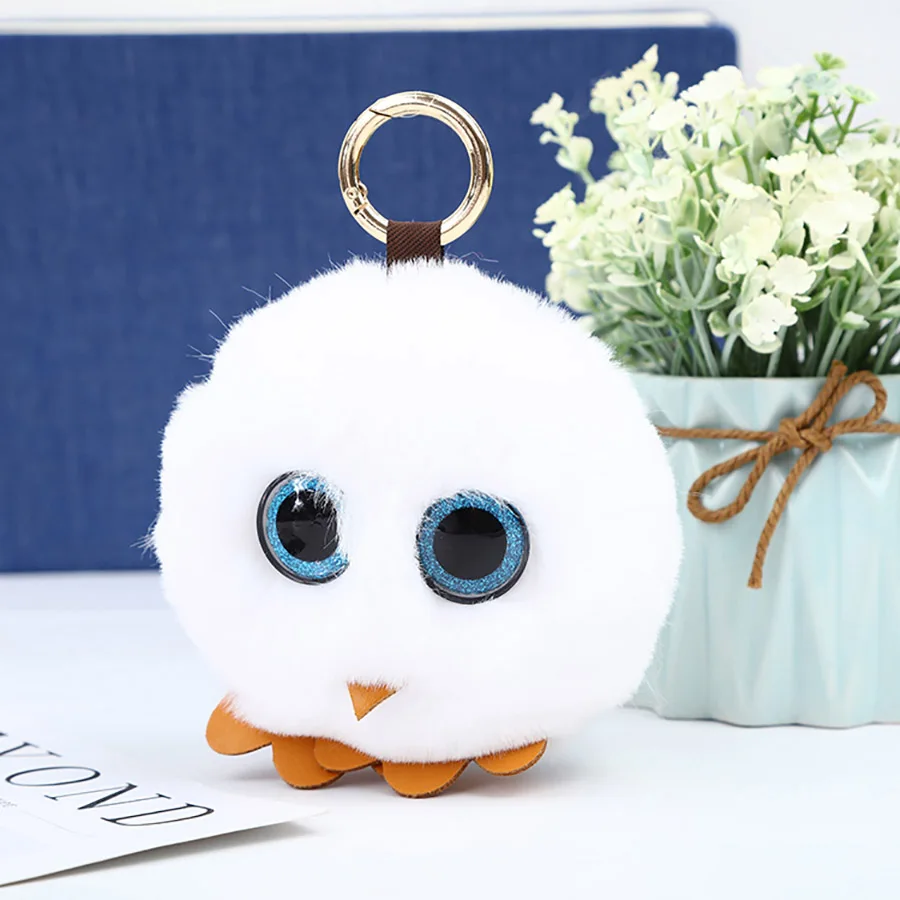 Trendy Plush Soft Cartoon Animals Stuffed Mini Big Eyes Owl Plush Key chain Bag Xmas Pendants Cartoon Lovely Pendant Gift K0001 - Цвет: white