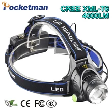 Увеличить Аккумуляторная фар 18650 Светодиодные фары Водонепроницаемый XM-L T6 4000LM Глава свет лампы oomable