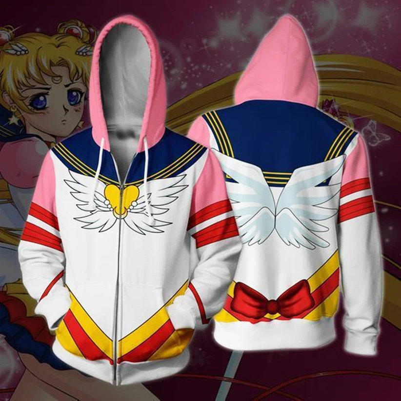 

Anime Sailor Moon Usagi Tsukino Sweatshirt Women Girl Adult Casual Hooded Zipper up Hoodies Cosplay Costume Spring Coat