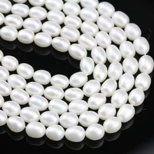 6 – 7 mm AAA blanco perla strand, oval shape arroz perla cadena por mayor de china, perfecto para la joyería de la perla diseño fabricación