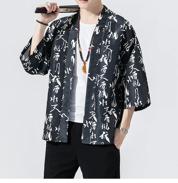 Кимоно в китайском стиле, мужская рубашка, Повседневный Кардиган юката, уличная одежда Харадзюку, японский модный принт, пальто, куртки, азиатская одежда