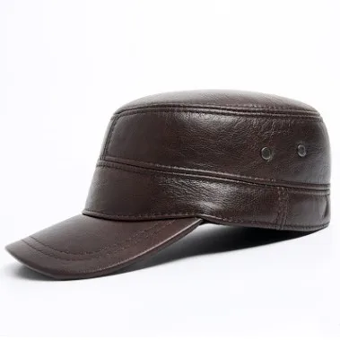 XdanqinX, регулируемый размер, мужская плоская шапка, натуральная кожа, шапка, Осень-зима, овчина, теплые военные шапки с ушками, новые бренды, шапка s - Цвет: coffee
