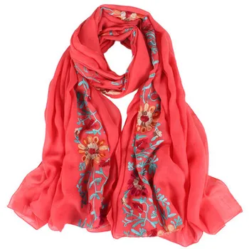 

New Ladies Embroidery National Wind Embroidery Literary Cotton And Linen Scarf Travel Shawl Dual-use Flowers Sunscreen Scarf