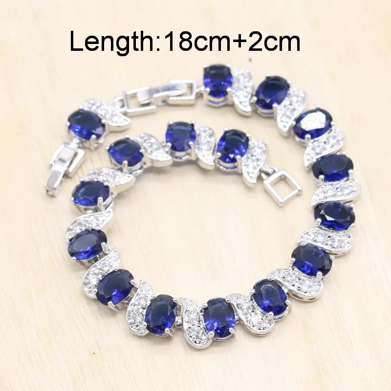 Овальный Королевский синий полудрагоценный свадебный ювелирный набор из серебра 925 пробы для женщин, серьги, браслет, кольца, ожерелье, подвеска, Подарочная Ювелирная коробка