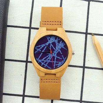 

2017 new arrived bambooWatch for Men Unique blue Sparkling dial Top Brand Luxury Quartz leather Band hand-made Wrist Watches