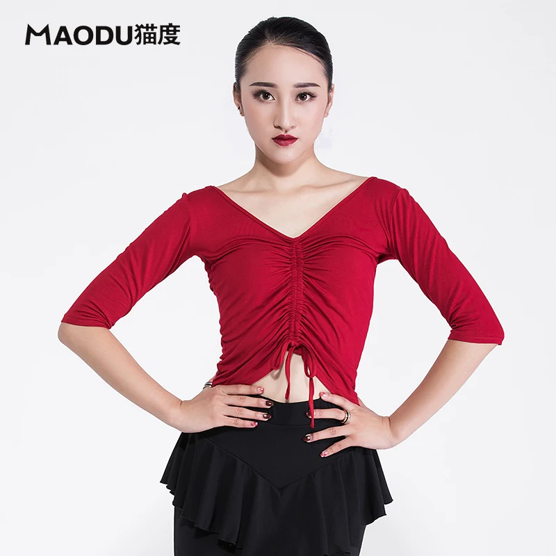 Fashion Modal half sleeve v neck sexy Latin Dance clothes top for women/female,Ballroom tango