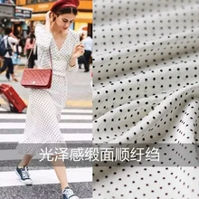 

High-end custom Black Wave Point Charmeuse Fabric For Summer Dress Width 152cm Silk Imitation lothing cloth DIY Sewing 2018 HOT