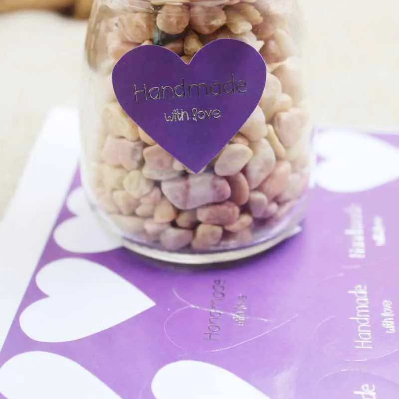 100pcs mulit paper gold/silver foil labels DIY handmade with love self adhesive labels heart shape thanks you gift labels 33*29m