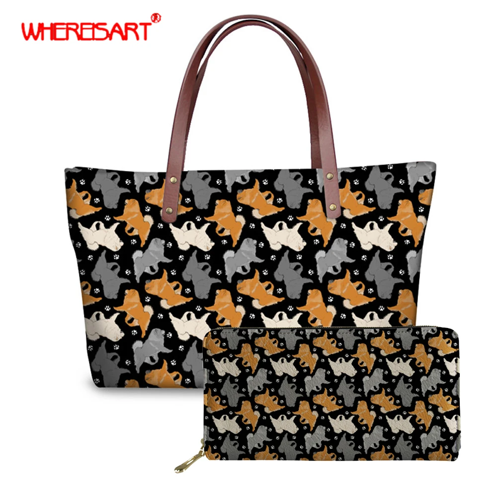 

WHEREISART Handbags Women Bags Designer 2019 Chow Prints Shoulder Bags For Ladies Casual Hand Bag Female Handbag Bolsa Feminina