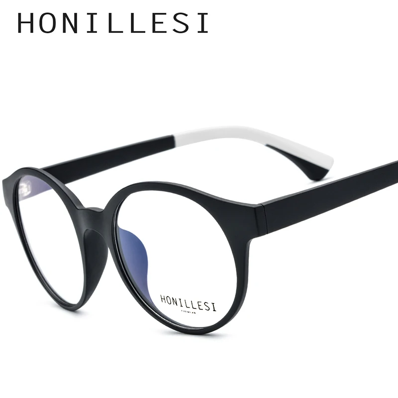 HONILLESI TR90 очки, оправа для мужчин, фирменный дизайн, женские винтажные круглые очки по рецепту, полная близорукость, оптические оправы, очки - Цвет оправы: Black White