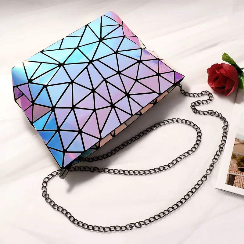 

2019 Lady's Shoulder Bag Toiletry Fashion Rainbow Geometric Folding HandBags Woman Purse