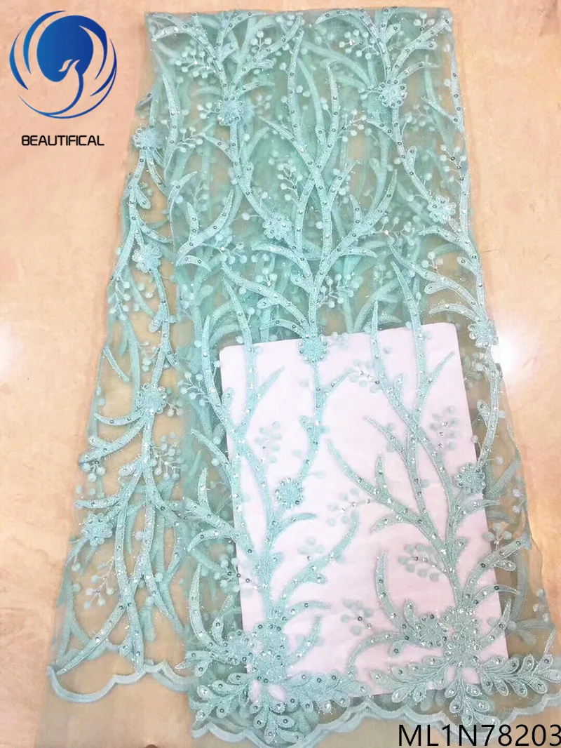 

Beautifical nigerian lace fabrics sequins net lace embroidery fabric for wedding Top sale french lace fabrics 5yards ML1N782