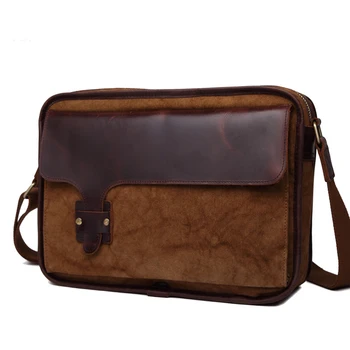 

High Quality Men's Cowhide Real Cow Leather Cotton Cowhide Bag Casual Flap Travel Messenger Shoulder Crossbody Bag