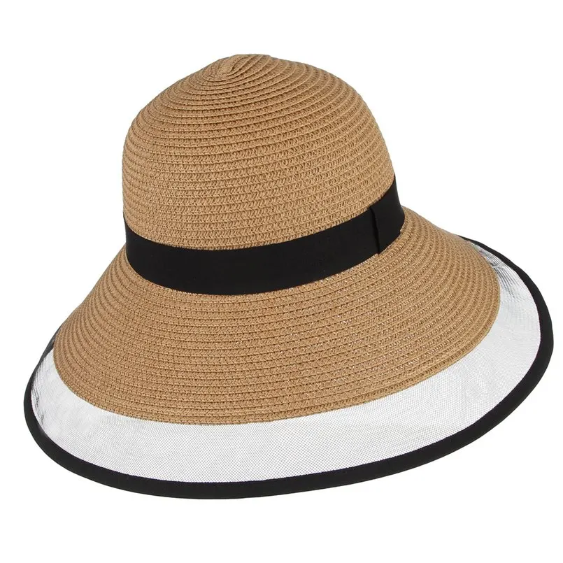 GEMVIE новое солнце шляпа колпачок для Для женщин тканая бумага широкими полями Купол Соломенная шляпа с марлевые дамы летние выходные пляж Hat