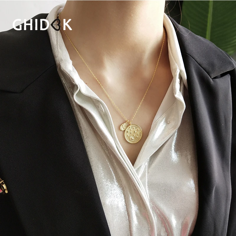 GHIDBK золото Цвет подвеска с Сатурном ожерелья для женщин 925 стерлингового серебра
