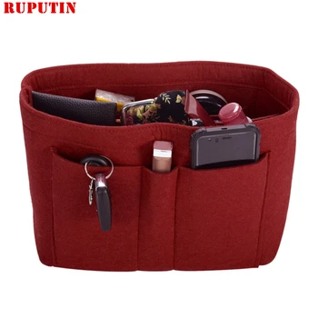 

RUPUTIN Hot Women Makeup Bag Felt Cloth Insert Bag Organizer Make Up Handbag Lady Travel Organizer Multifunctional Cosmetic Bag