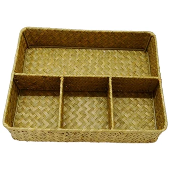 

Promotion Handmade Natural Straw Five-Frame Storage Box Rattan Wicker Fruit Basket Food Snack Sorting Case Wedding Org