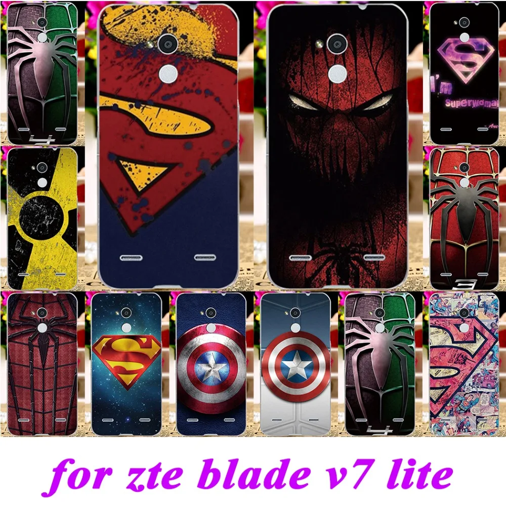 

TPU Soft Silicon TPU & Plastic Phone Covers Cases For ZTE Blade V7 Lite A2 5 inch Cases Captain America Spider Paint covers
