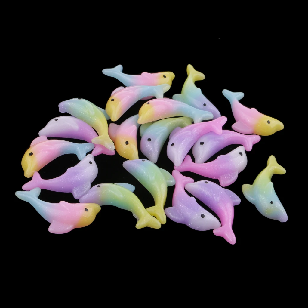 20x Rainbow Dolphin Resin Cabochon Flatbacks Embellishment Craft Accessory Sewing Crafts Accessory Hanging Ornaments 32x13mm