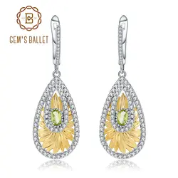 GEM'S BALLET 1.03Ct натуральный Перидот серьги в форме подсолнечника 925 пробы Серебряные Оригинальные висячие серьги ручной работы для женщин Brincos