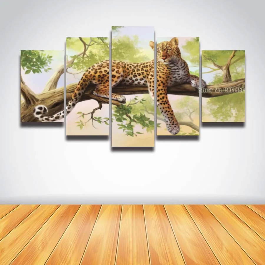 Download Printed Leopard Landscape Animal Modular Picture Scenery Canvas Painting 5 Panels Set Mockup Wall Art For Home Decor Living Room Wall Art Modular Pictureslandscape Animal Aliexpress
