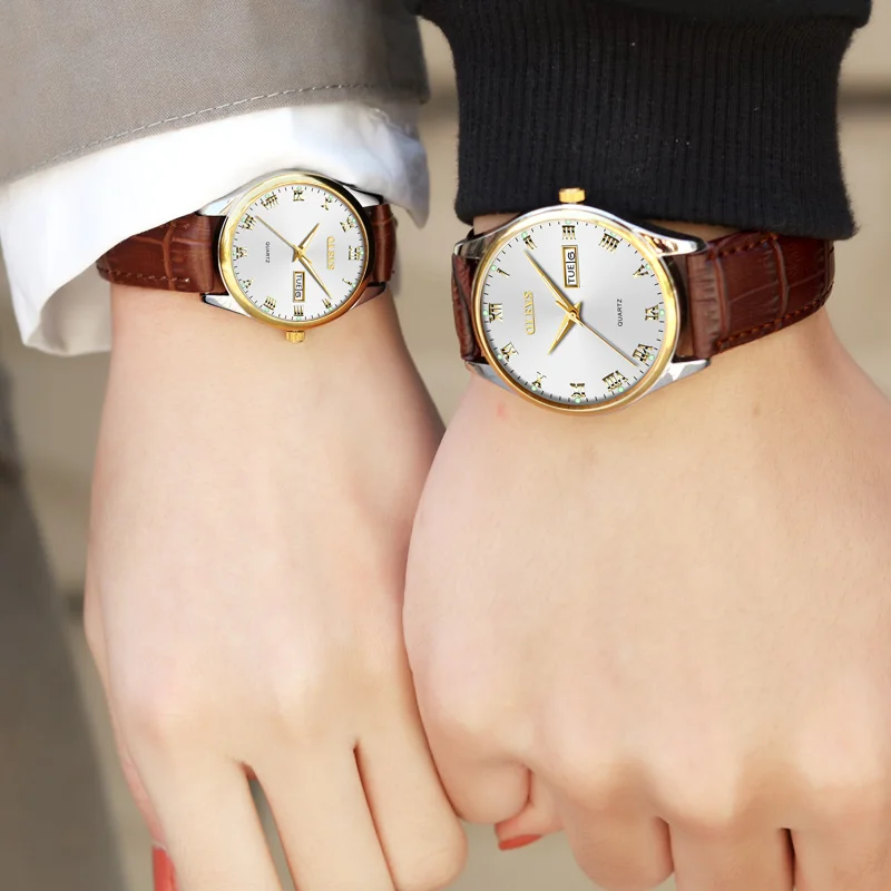 OLEVS Fashion Couple watches Business Mens Womens lovers Quartz Date Wrist watch Relogio masculino feminino erkek kol saati New