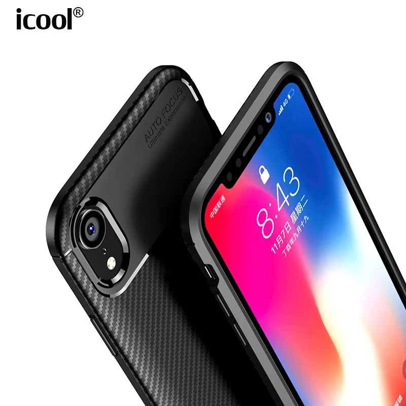 icool for iPhone XR Case Luxury Carbon Fiber Slim Silicone Shockproof