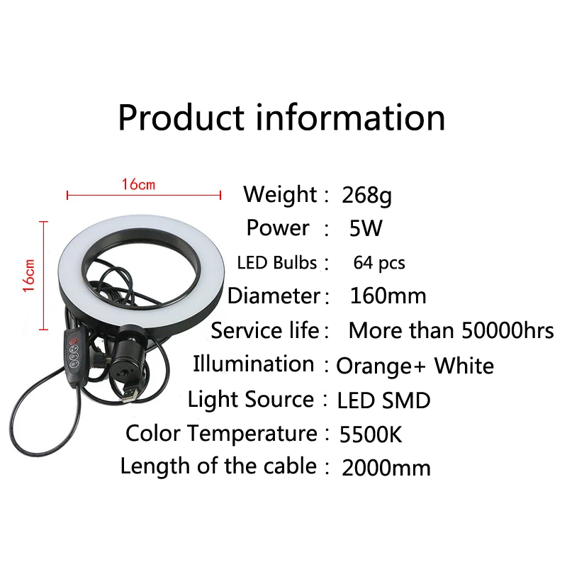 6 "для фотографирования изделий светодиодные лампы камера фотографии кольцо легкий штатив Мобильный Телефон Зажим макияж лампа для xiaomi
