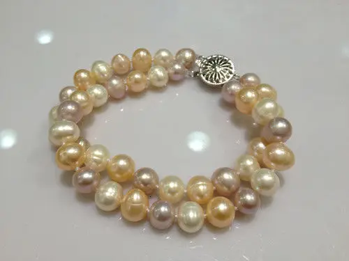 

TWO STRANDS 9-10MM SOUTH SEA MULTICOLOR PEARL BRACELET 7.5-8