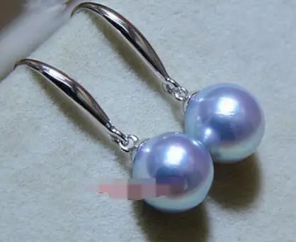 

Wholesale price ^^^New AAA++ South Sea Natural Pearl 9-9.5mm 925 silver gray Dangle pearl Earrings