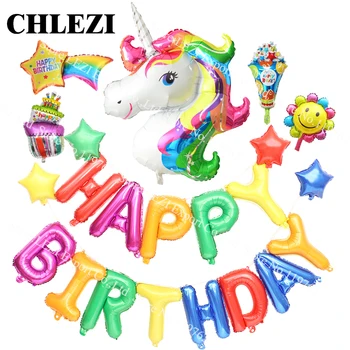

New arrival Rainbow purplish Unicorn suits helium Foil Balloon Happy Birthday Letter Balloons party decor supplies Baby Shower