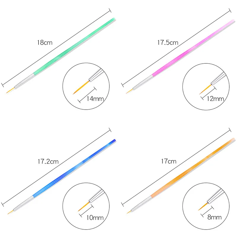 4 шт., профессиональные кисти для рисования картин, набор, красочная линейка для резьбы, полосатая ручка, УФ-гель, маникюрные салонные советы для DIY