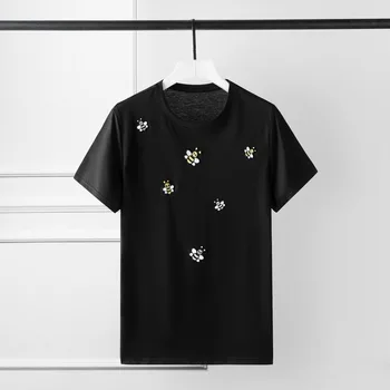 

New Summer Mens T-shirts Luxury Bee Embroidery Short Sleeve Round Collar Men T-shirts Plus Size 4xl Slim Fit Casual T-shirts Man