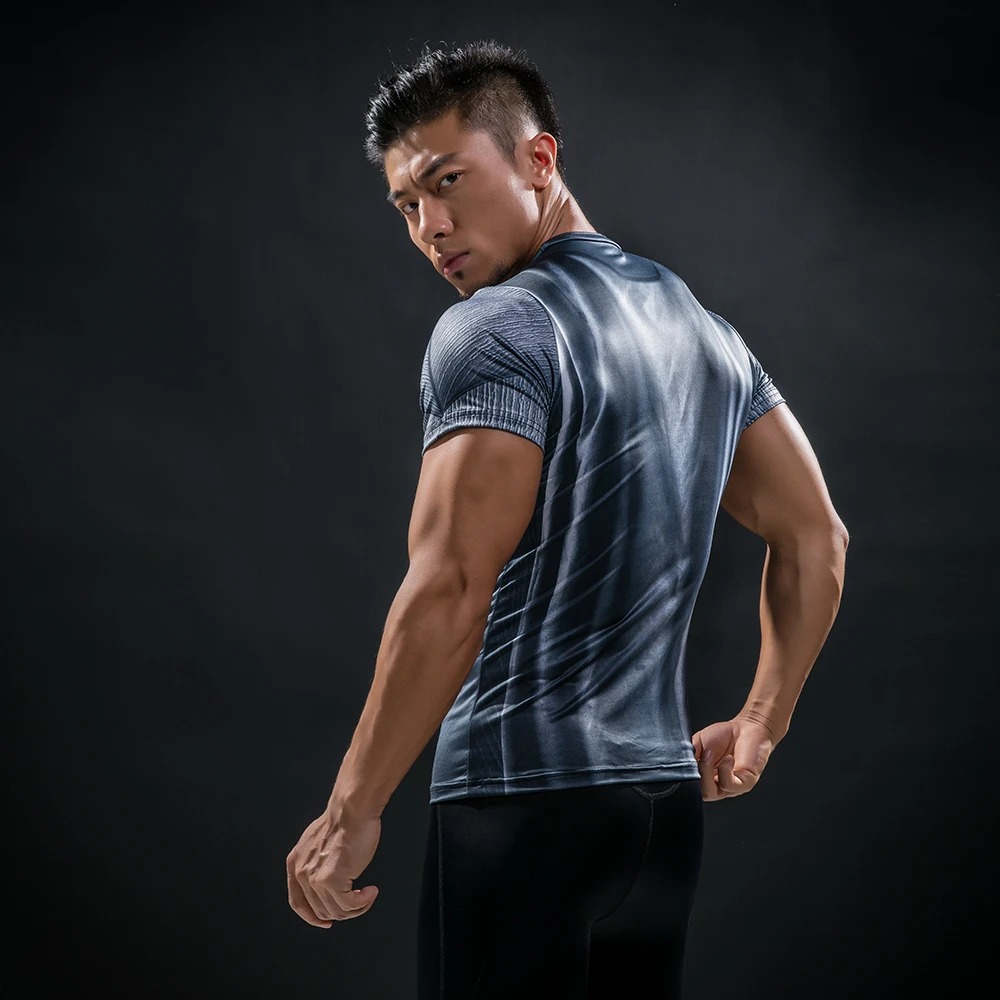 Супермен 3D компрессионная брендовая мужская футболка одежда для фитнеса плотный бодибилдинг, короткий рукав Футболка летние мужские топы футболки