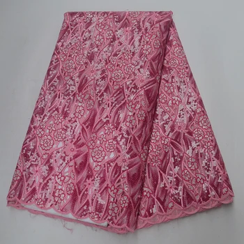 

New Sale African Double Organza Lace Fabric Sequins Handcut Guipure French Net Lace Fabric Stones Nigerian Lace Fabrics Sequence