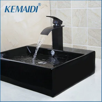 

KEMAIDI Black Only The Ceramic Washbasin Vessel Lavatory Basin Bathroom Sink Bath Combine Brass Vessel Vanity Tap Mixer Faucet