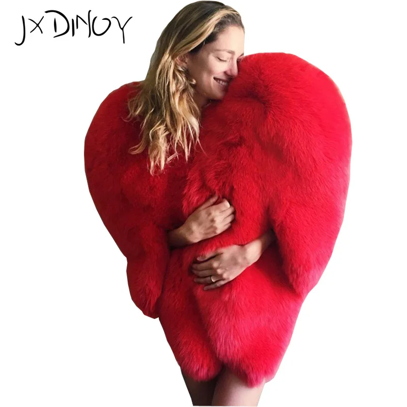 Hot Winter Top Stylish 3D Red Love Heart shaped Cover Faux Fur Fox Fur Thick font