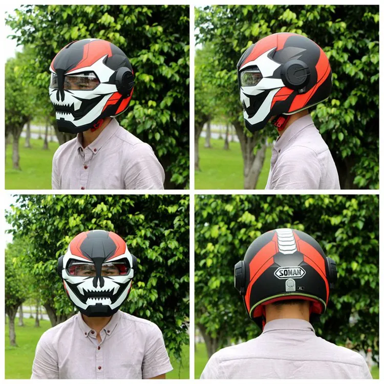 SOMAN Iron Man Motorcycle Helmet Flip up Motorbike Robot Style Helmet Motocross Casco Moto Cross Helm DOT Approval 515