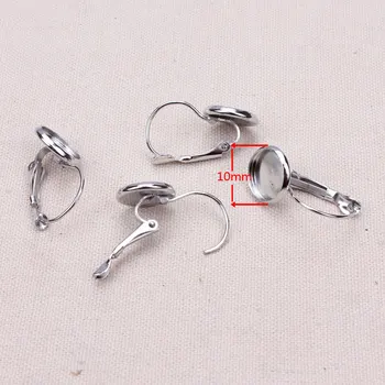 

20pcs 10mm 12mm Earring Cabochon setting silver Plated hook blank earrings logo Lever Back Ear ring Clasps