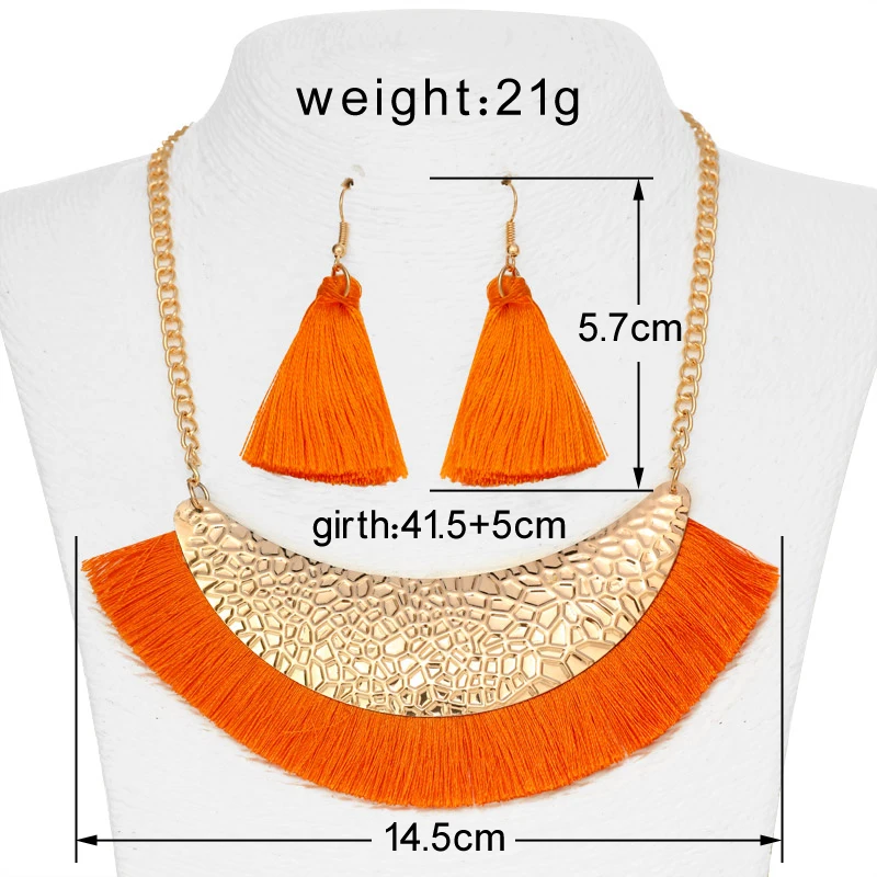Оранжевое ожерелье с широкой бахромой, набор для женщин, длинные висячие серьги с кисточками, нигерийский Свадебный комплект ювелирных изделий, золотой цвет, металл, бижутерия