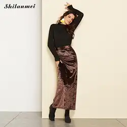 2018 Новый осень-зима модная юбка эластичные Высокая талия Бархат нерегулярные длинная юбка Для женщин однотонные обтягивающие элегантные