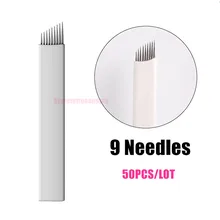 50 шт. 9 контактный разъем для перманентного макияжа бровей лезвия Татуировка ручная игла для ручка для микроблейдинга машина 3D микроблейдинг бровей