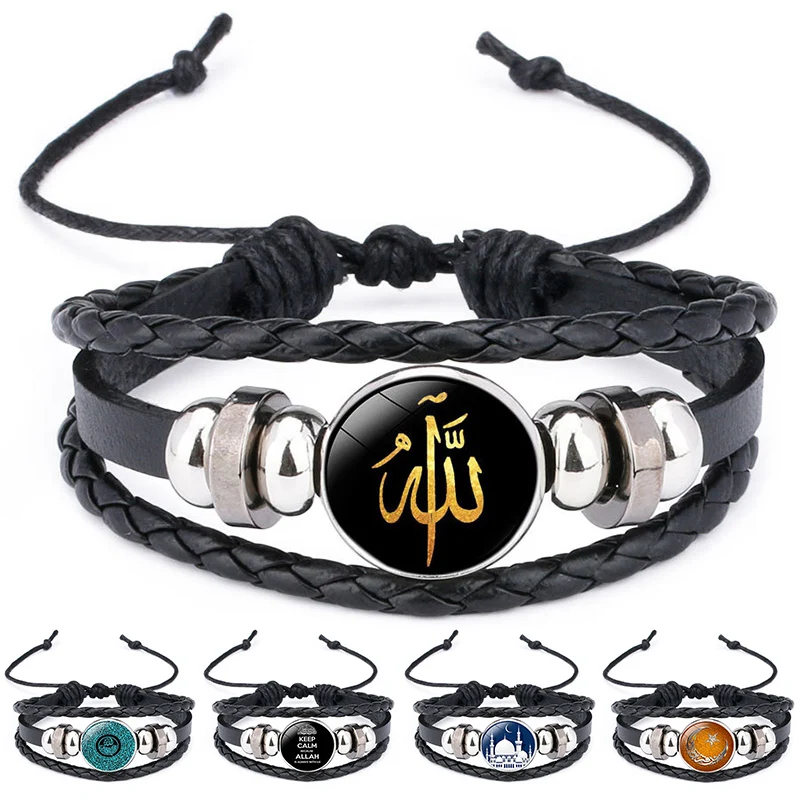 Распродажа! мужской кожаный браслет с драгоценными камнями Allah Time, браслеты с подвесками для мужчин, мальчиков, женщин, девочек, ювелирные изделия, аксессуары, подарки